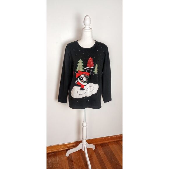 Vintage Christmas Cat / Ugly Xmas Sweater / Ice Skating Cat / Sz Med/ Sweatshirt - Picture 10 of 12